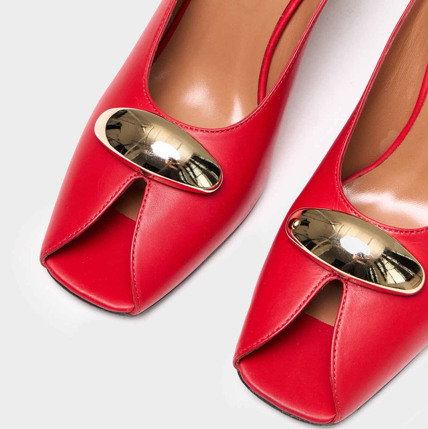 Metallic Accent Peep - Toe Mule Heels