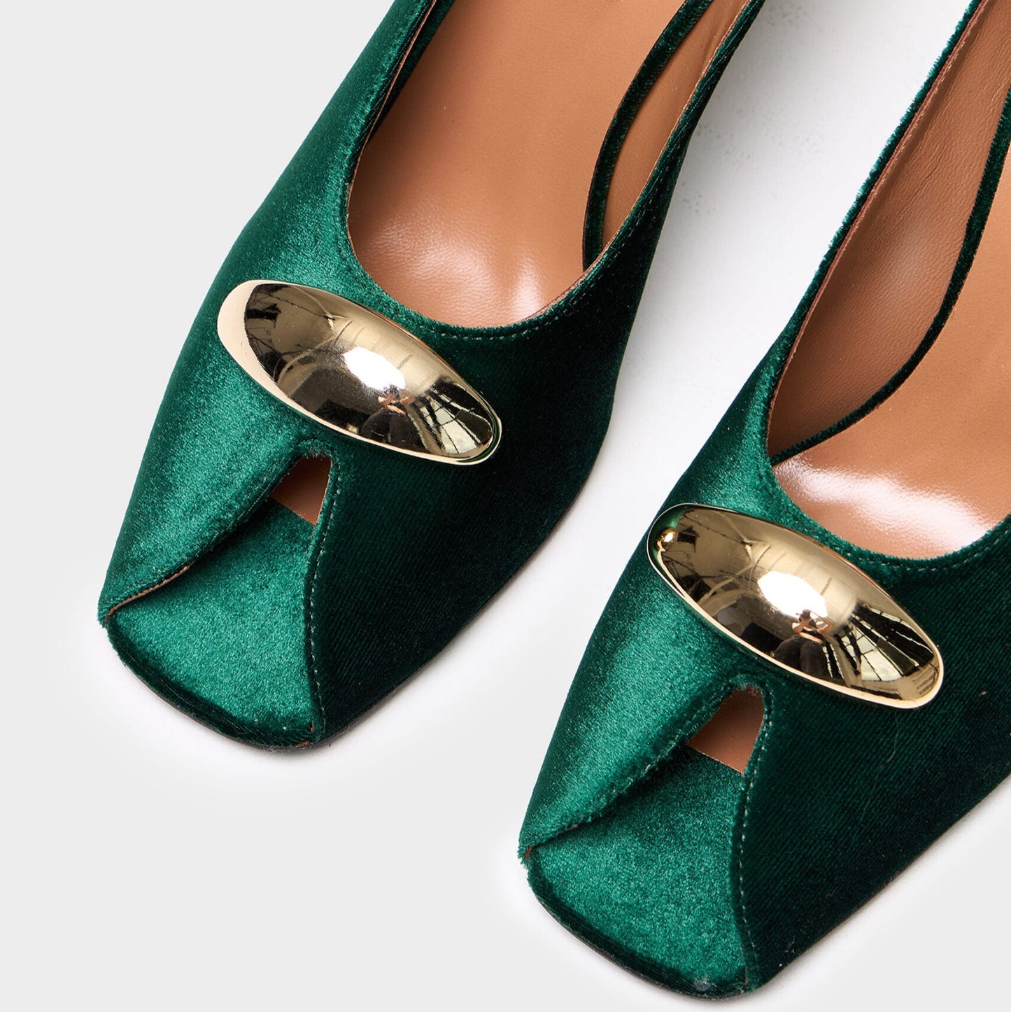 Metallic Accent Peep - Toe Mule Heels