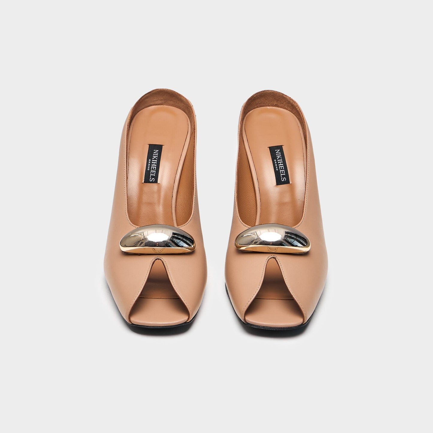 Metallic Accent Peep - Toe Mule Heels