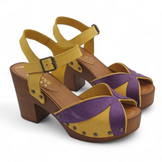 Handmade Two - Tone Leather Block Heel Sandals