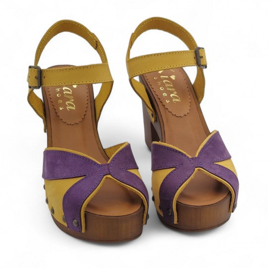 Handmade Two - Tone Leather Block Heel Sandals