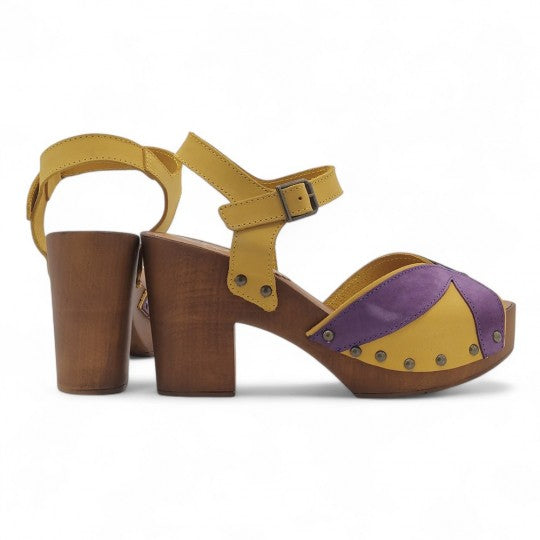 Handmade Two - Tone Leather Block Heel Sandals