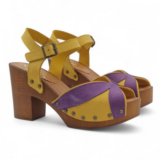 Handmade Two - Tone Leather Block Heel Sandals