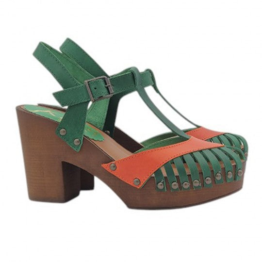 Two - Tone Leather Clog Sandals