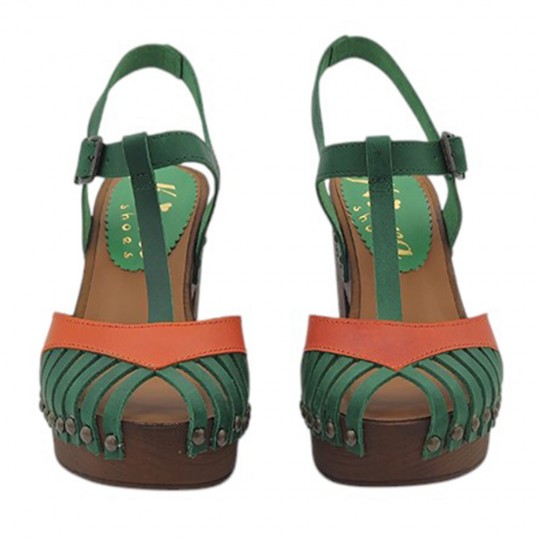 Two - Tone Leather Clog Sandals