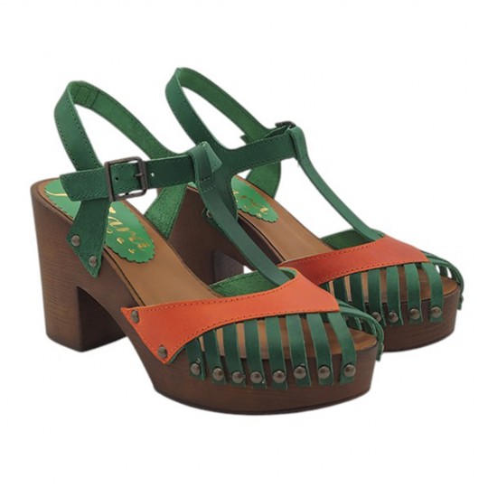 Two - Tone Leather Clog Sandals