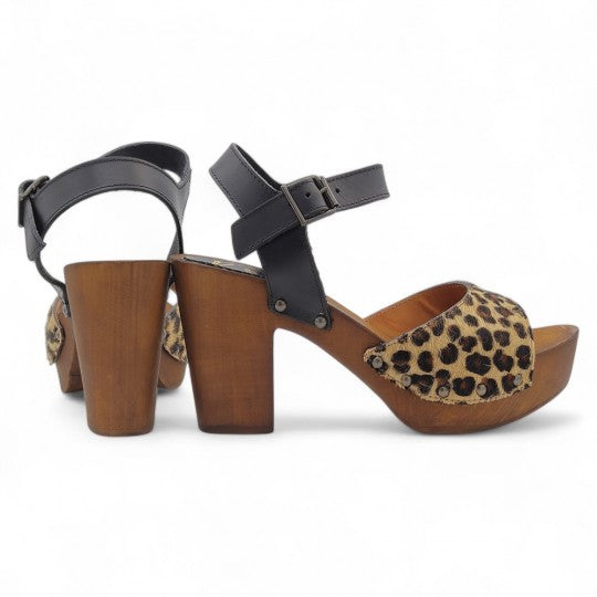Handmade Leopard - Print Leather Open - Toe Sandals