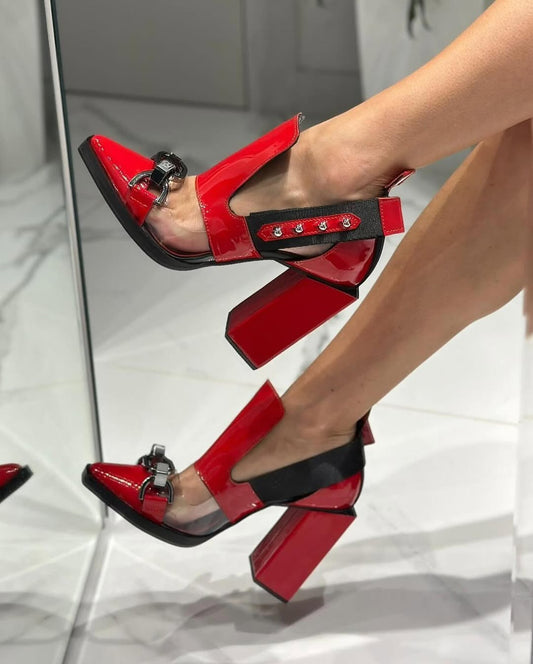 Edgy Red Patent Cut - Out Heels