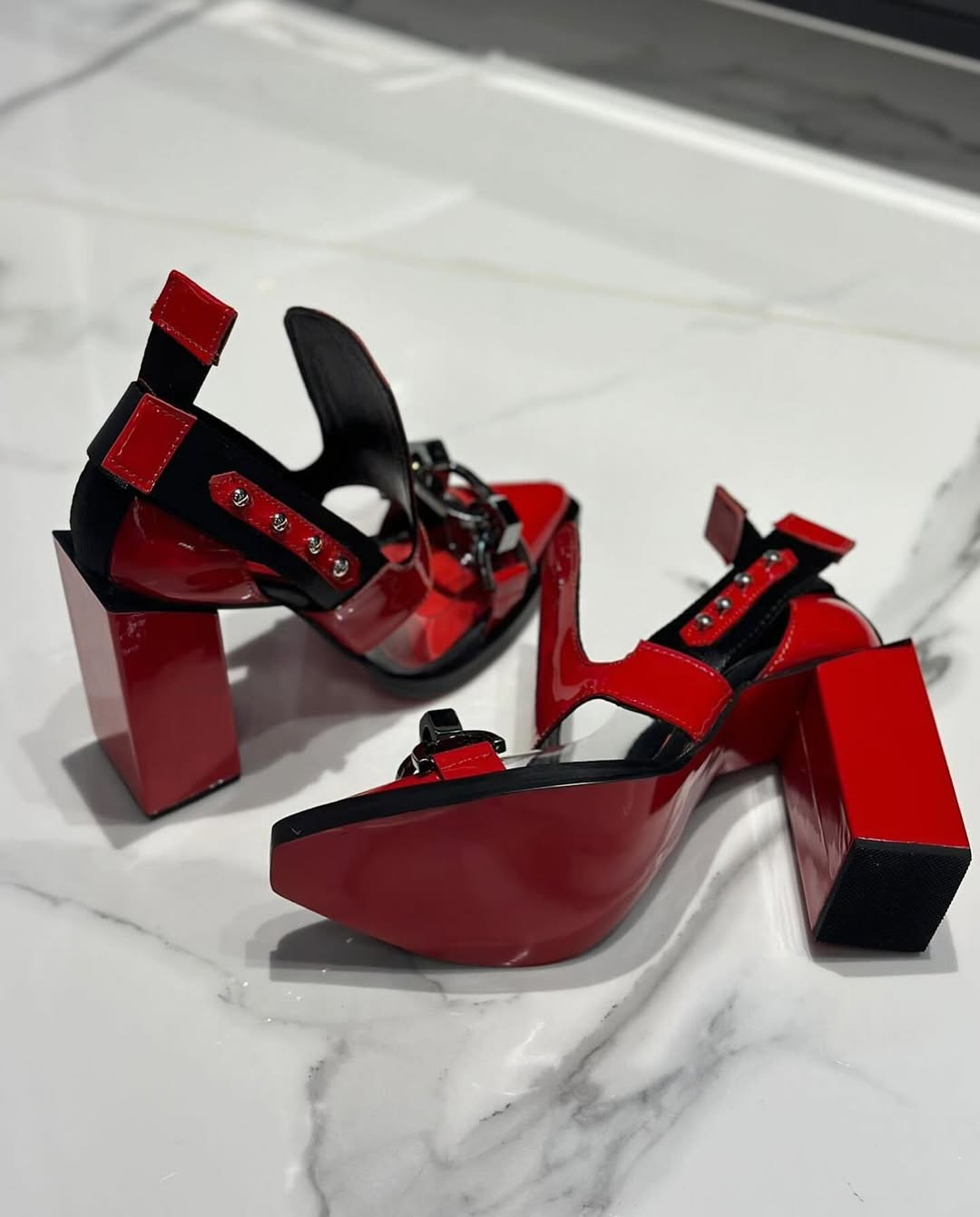 Edgy Red Patent Cut - Out Heels