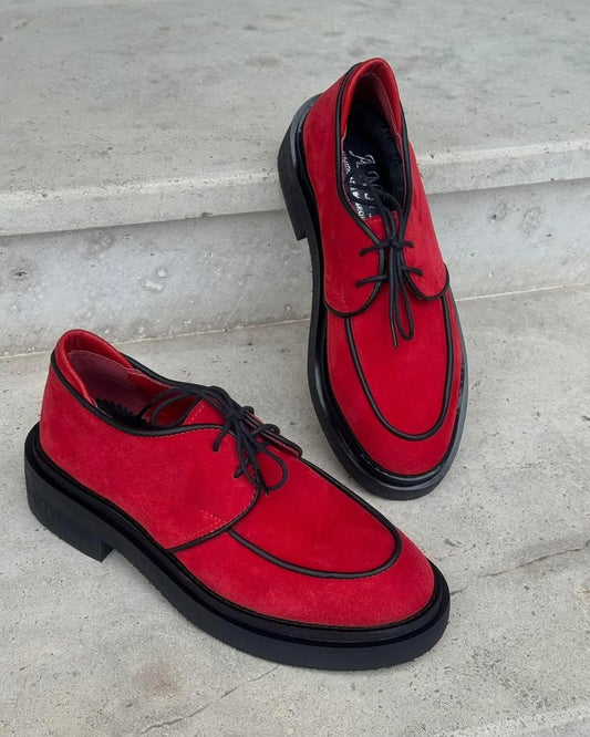 Contrast color round toe derby shoes