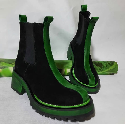 Two - Tone Suede Chelsea Boots with Chunky Heel