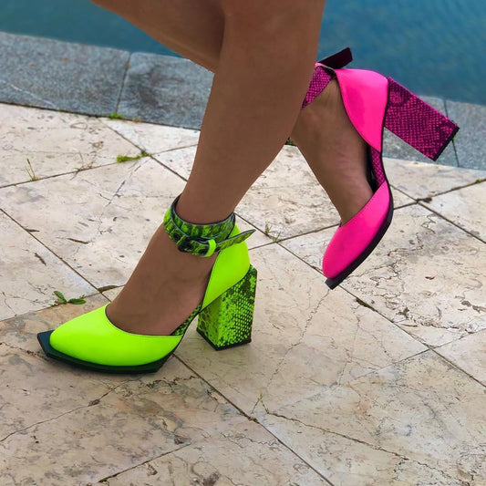 Neon Snakeskin - Accent Heels