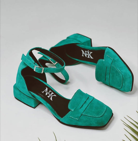 Ankle - Strap Block Heel Square - Toe Sandals