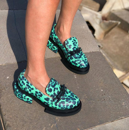 Wild Color-Block Leopard Loafers