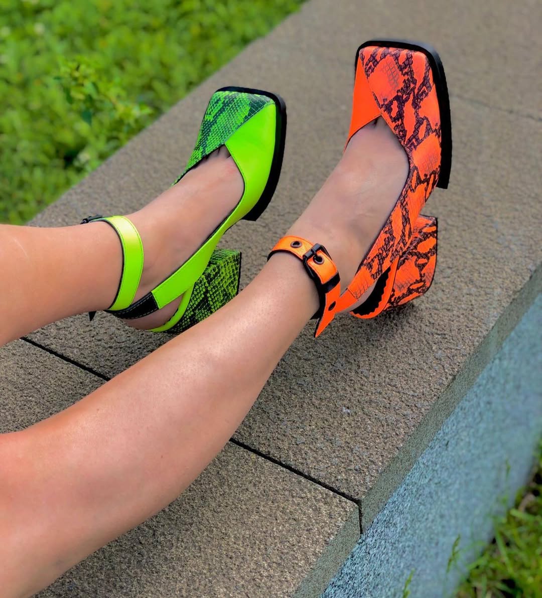 Snakeskin - Print Ankle - Strap Heels