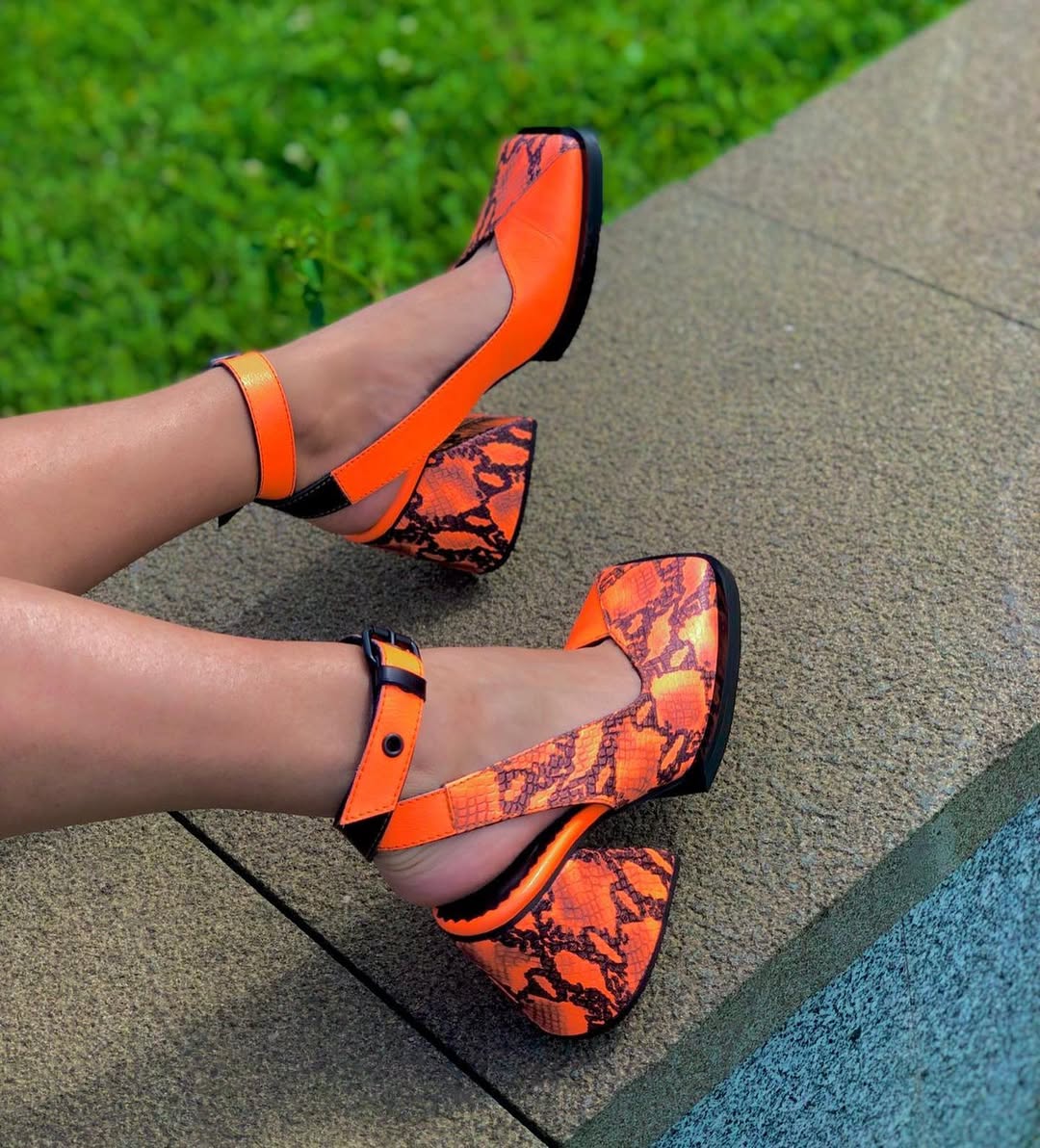 Snakeskin - Print Ankle - Strap Heels