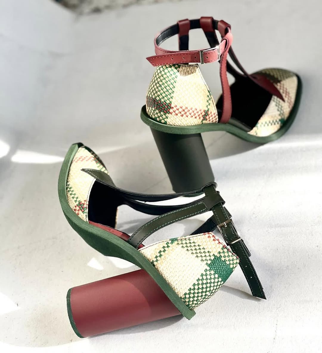Woven Ankle - Strap Block Heels