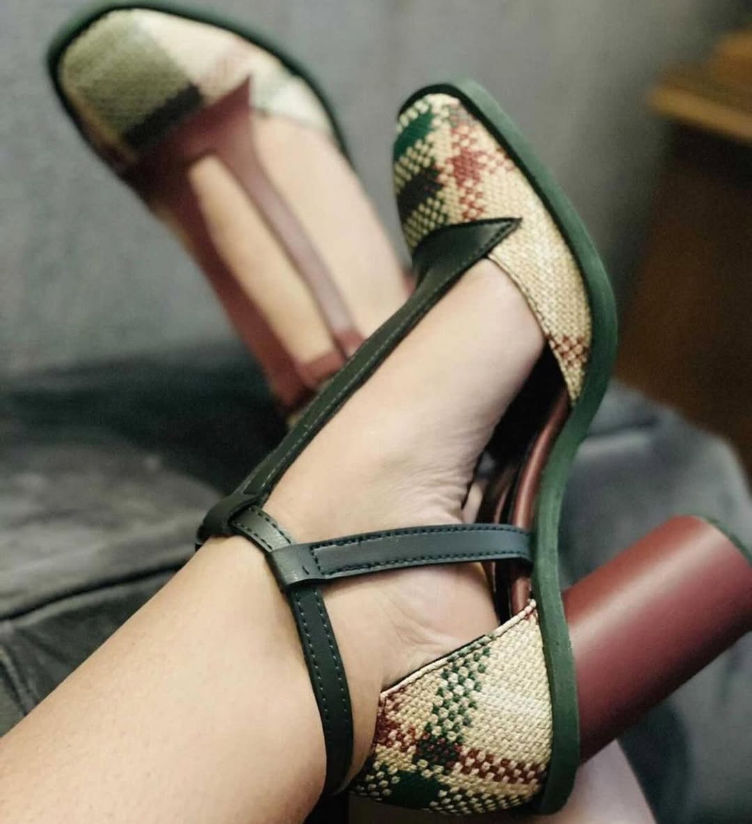 Woven Ankle - Strap Block Heels
