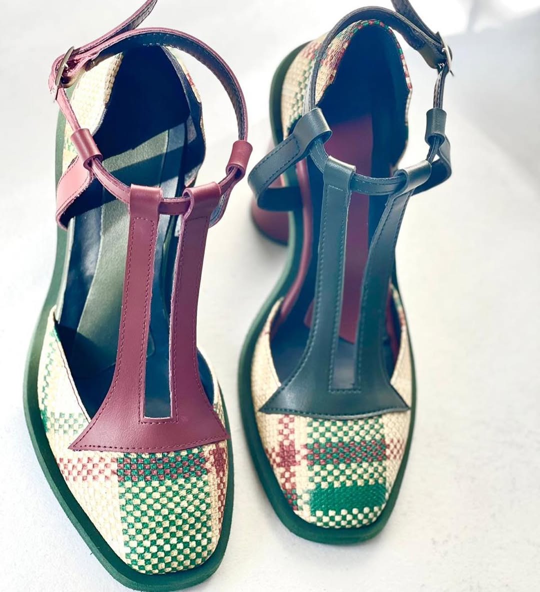 Woven Ankle - Strap Block Heels