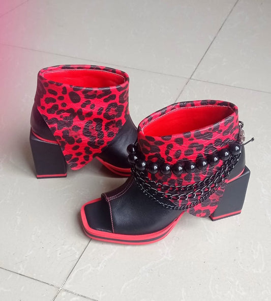 Leopard Chain Block Booties