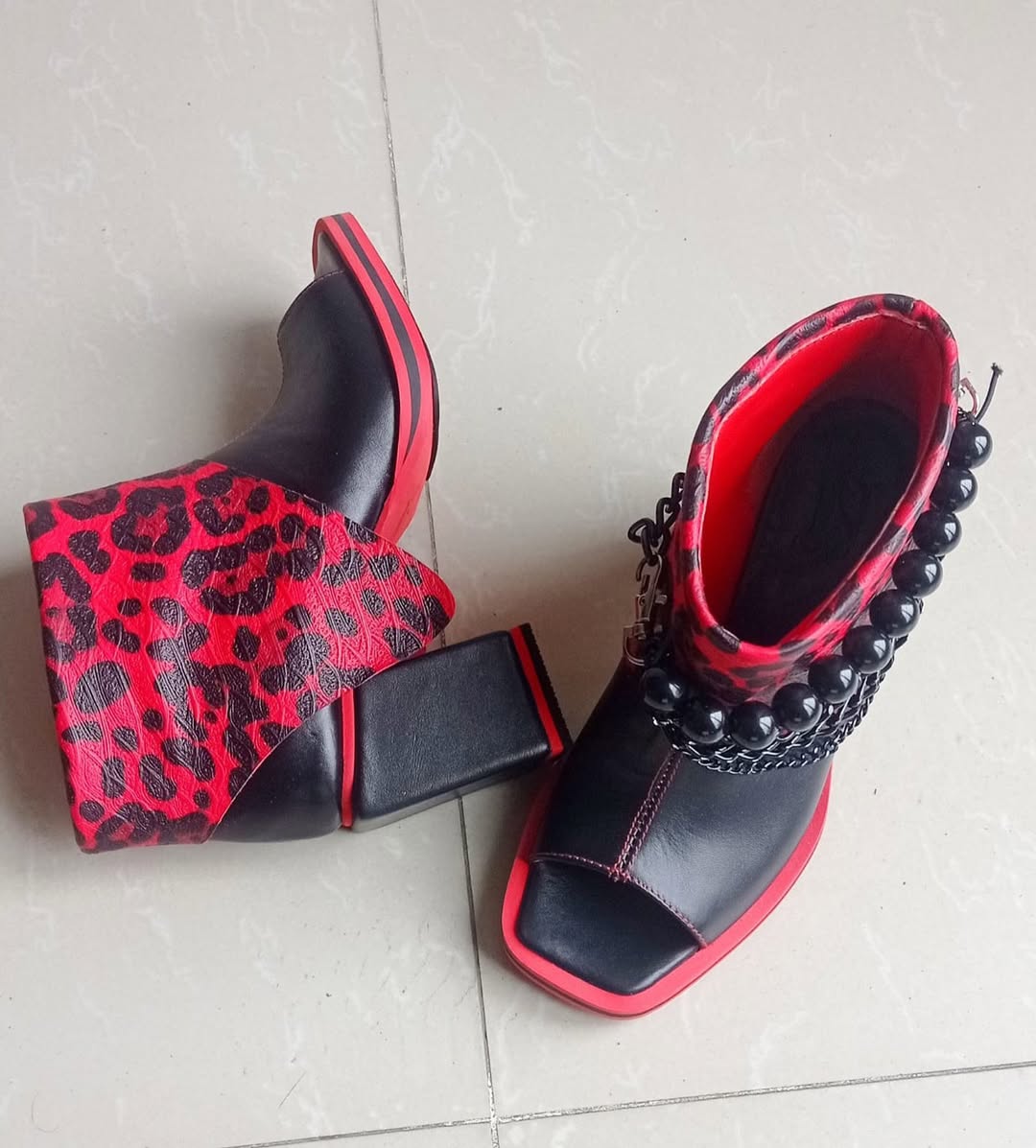 Leopard Chain Block Booties