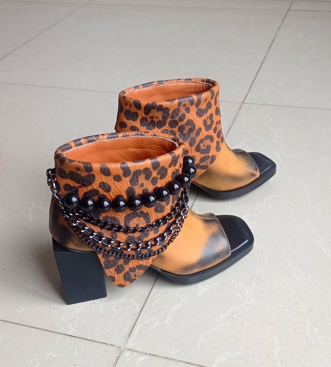 Leopard Chain Block Booties