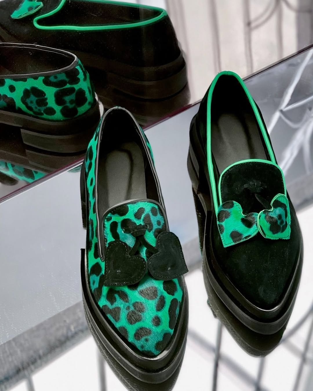Heart-Leopard Platform Loafers