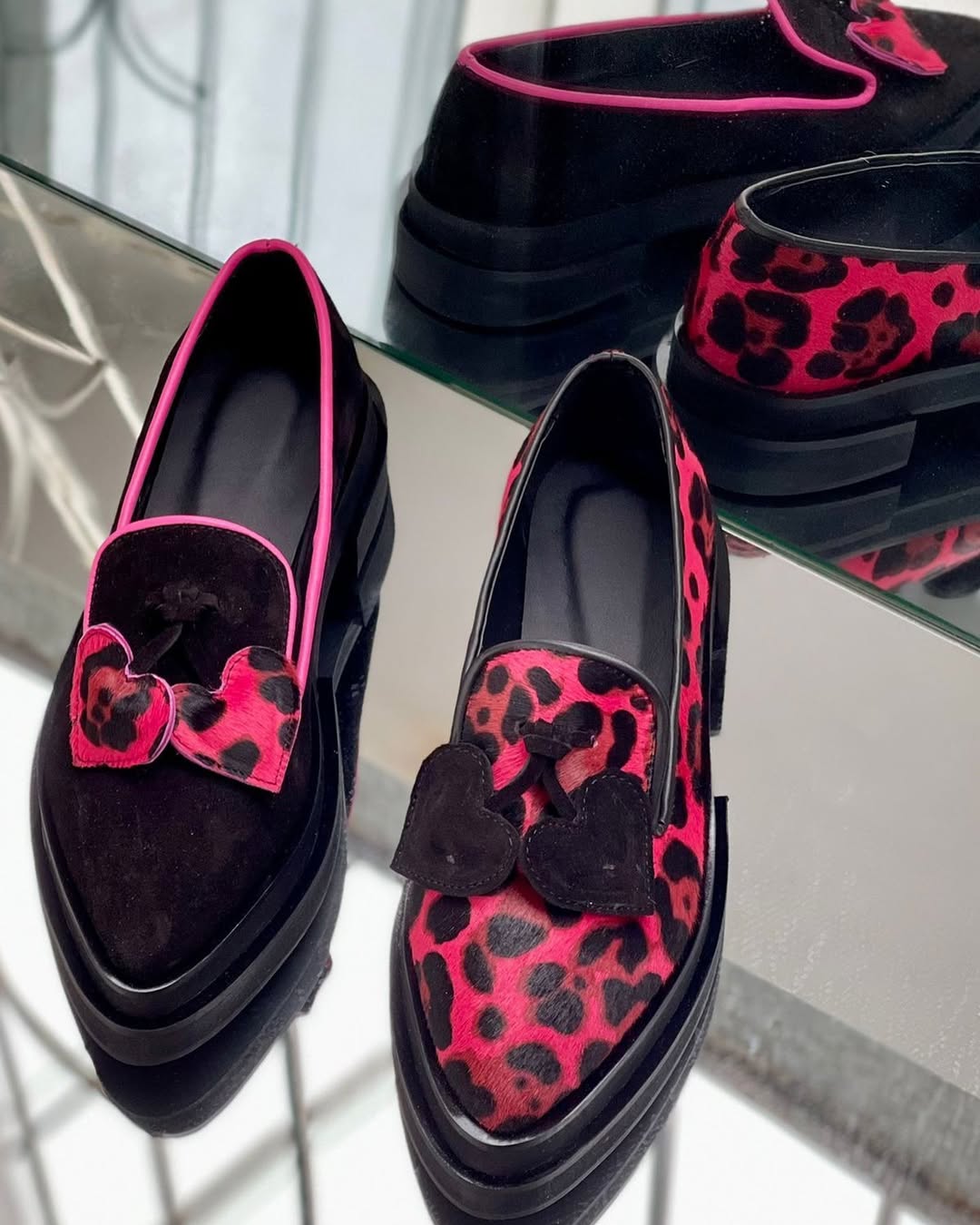 Heart-Leopard Platform Loafers