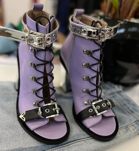 Punk Chain-Buckle Open Toe Heels
