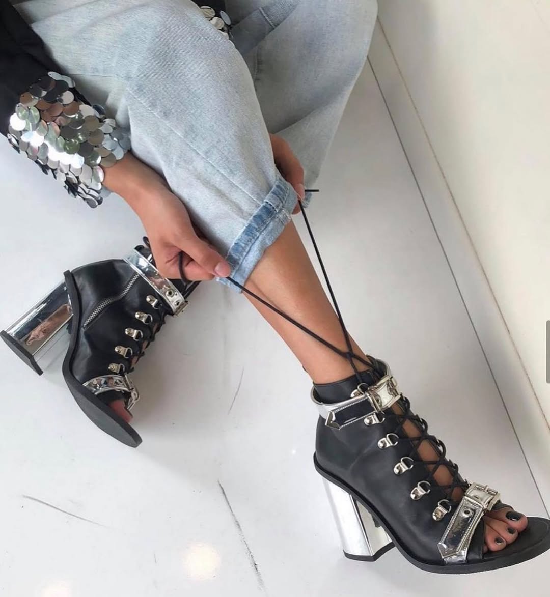 Punk Chain-Buckle Open Toe Heels
