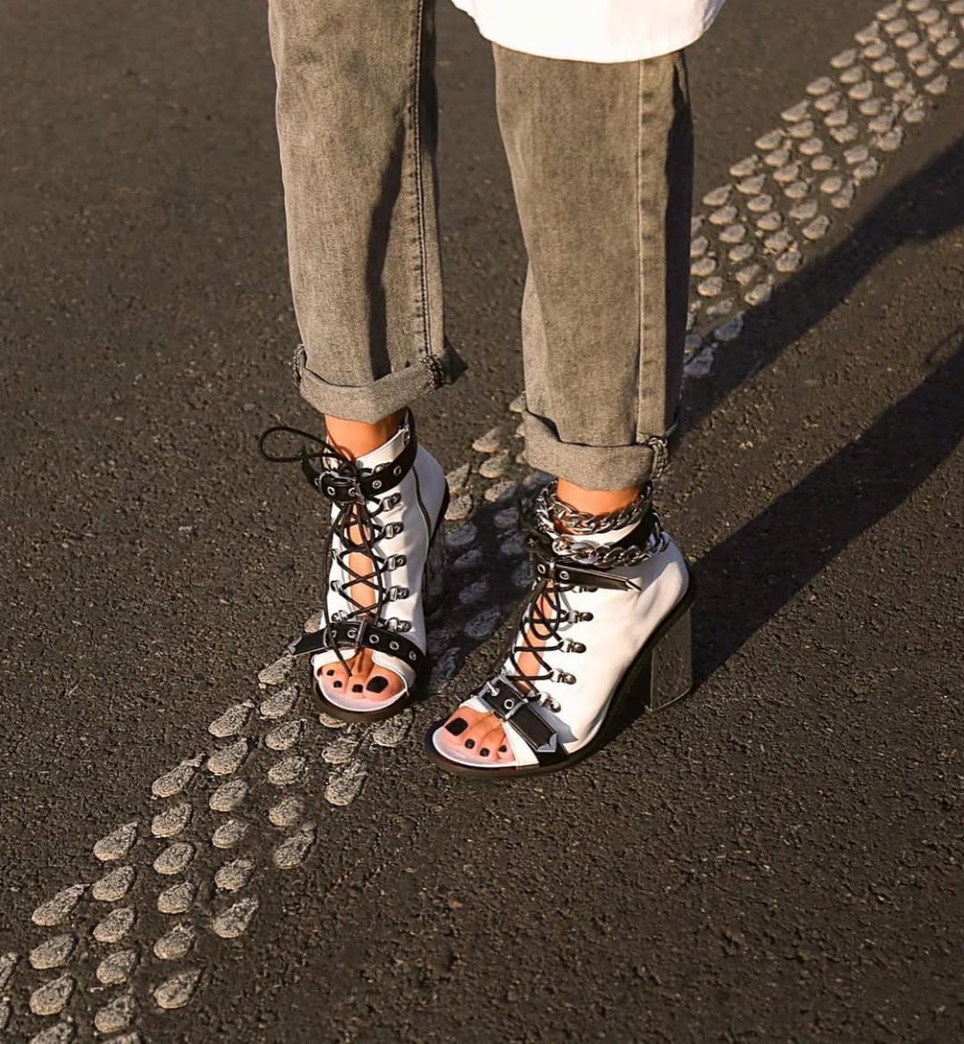 Punk Chain-Buckle Open Toe Heels