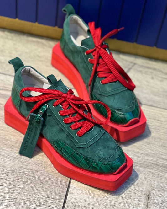 Color-Block Croc-Texture Platform Sneakers