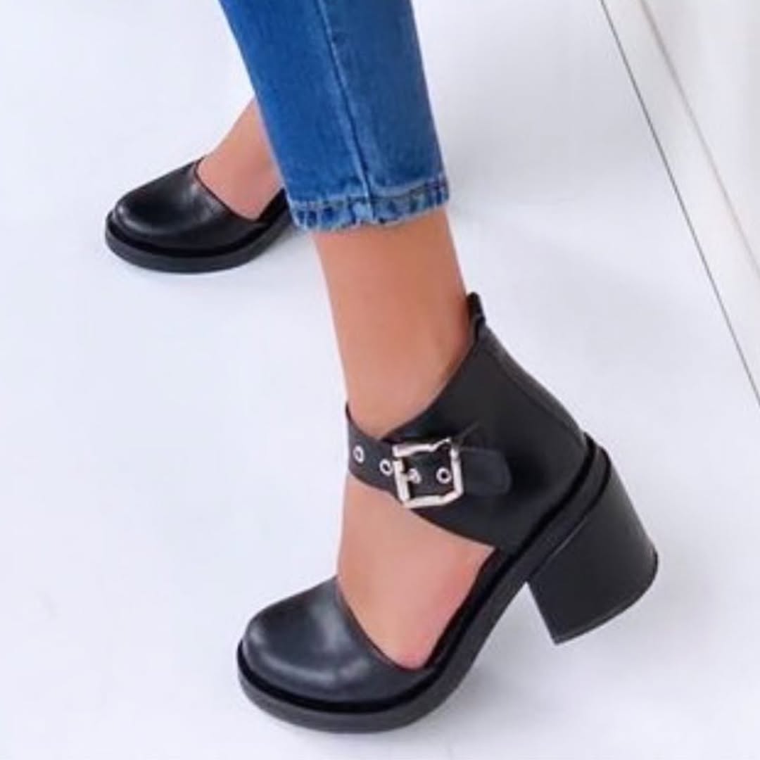 Buckle Strap Block Heel Ankle Boots