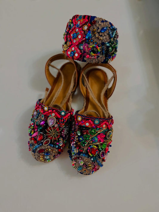 Colorful Bejeweled Espadrille Sandals