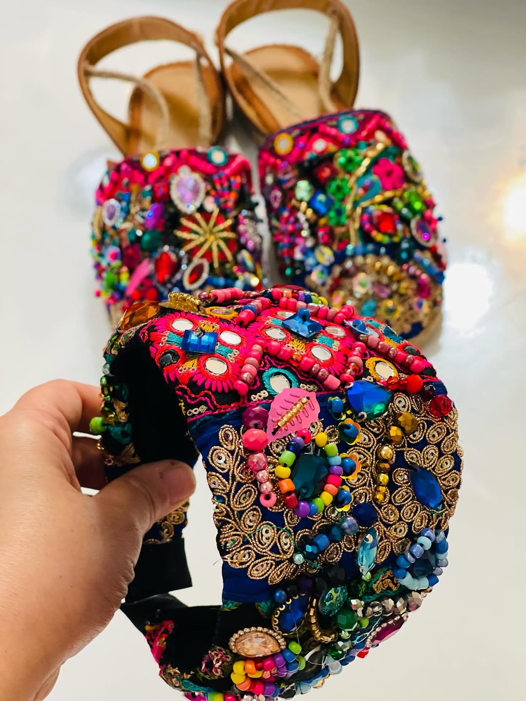 Colorful Bejeweled Espadrille Sandals
