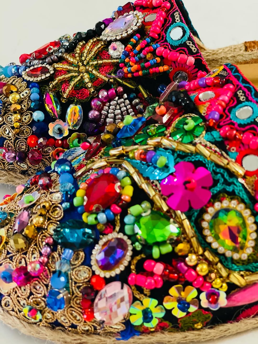 Colorful Bejeweled Espadrille Sandals