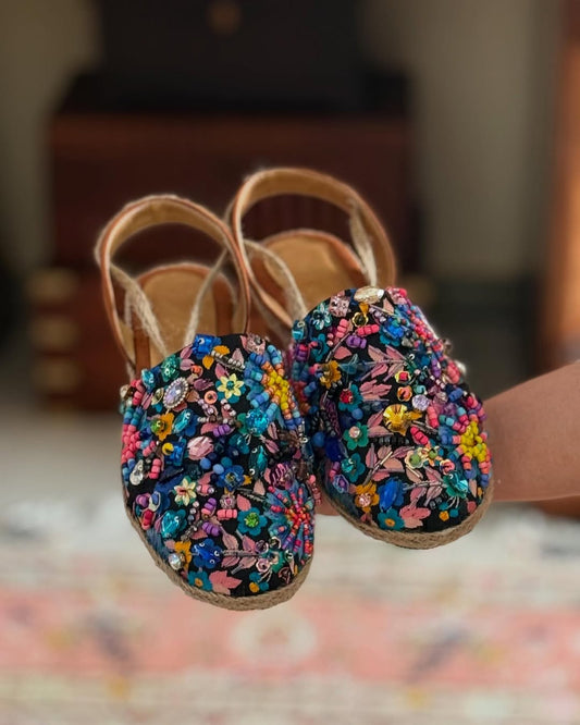 Colorful Bejeweled Espadrille Sandals