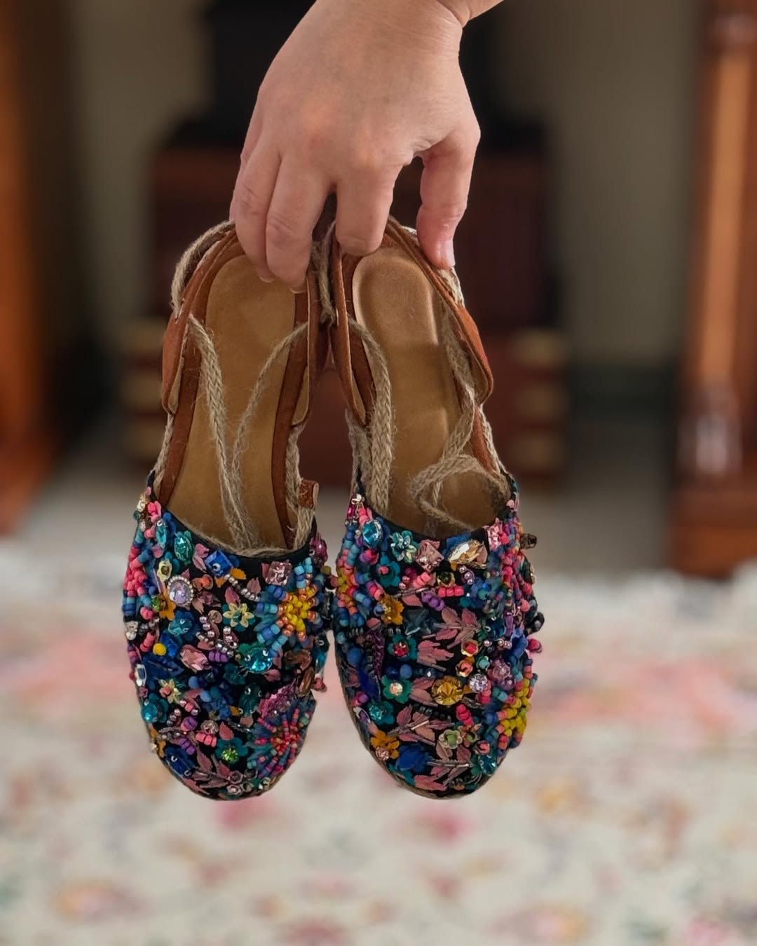 Colorful Bejeweled Espadrille Sandals