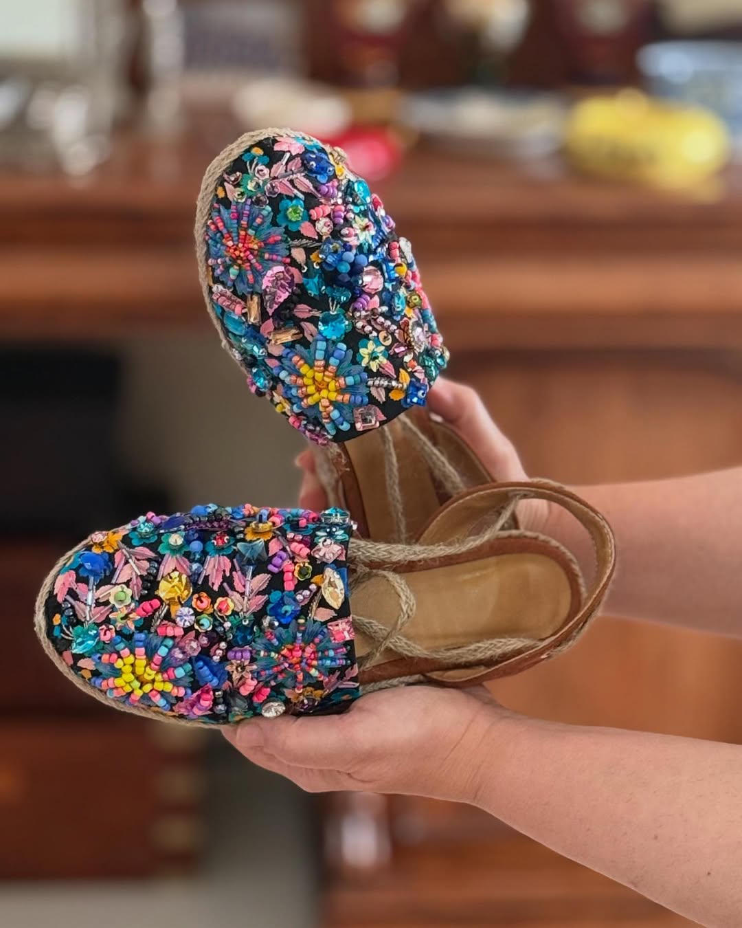 Colorful Bejeweled Espadrille Sandals