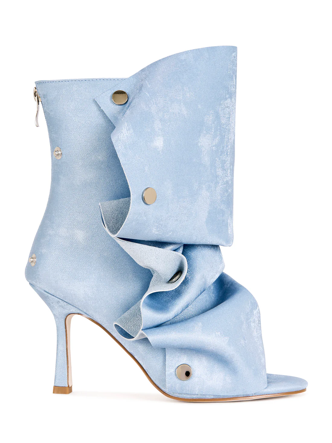 DENIM PEEP TOE STILETTO BOOTIE