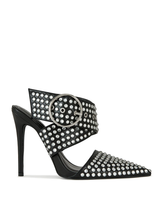 Rhinestone Buckled Pointed - Toe Mules