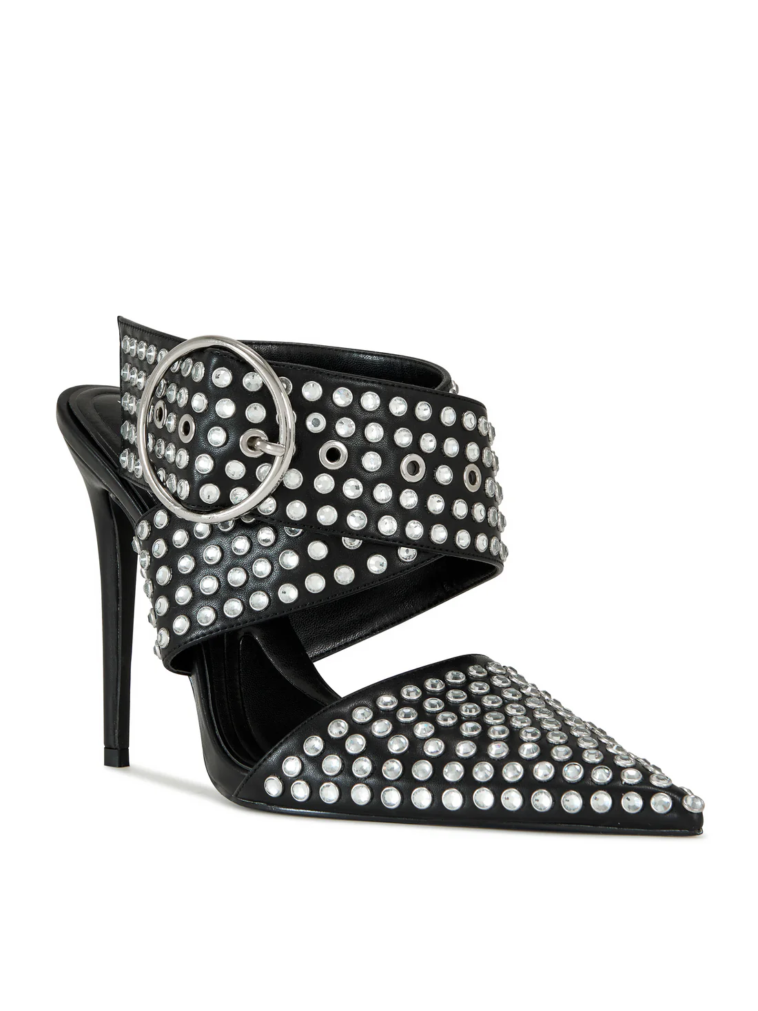 Rhinestone Buckled Pointed - Toe Mules