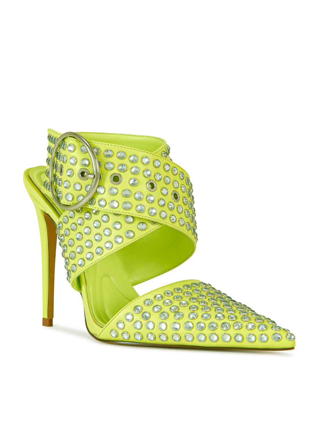 Rhinestone Buckled Pointed - Toe Mules