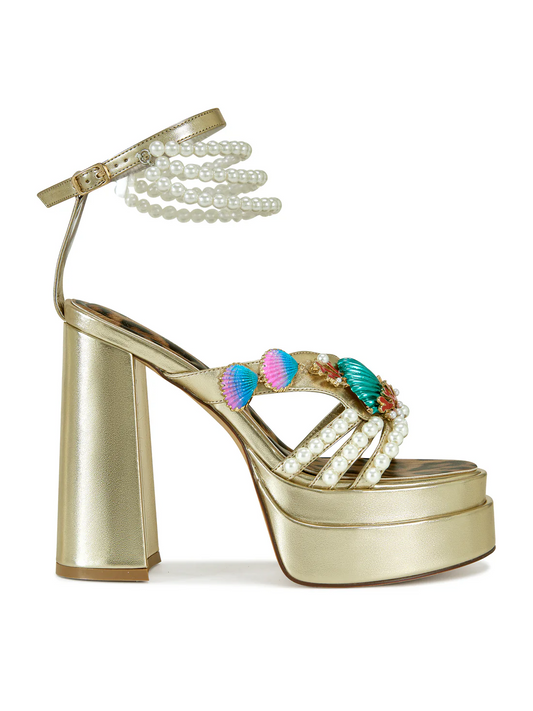 Golden Platform Sandals with Pearl