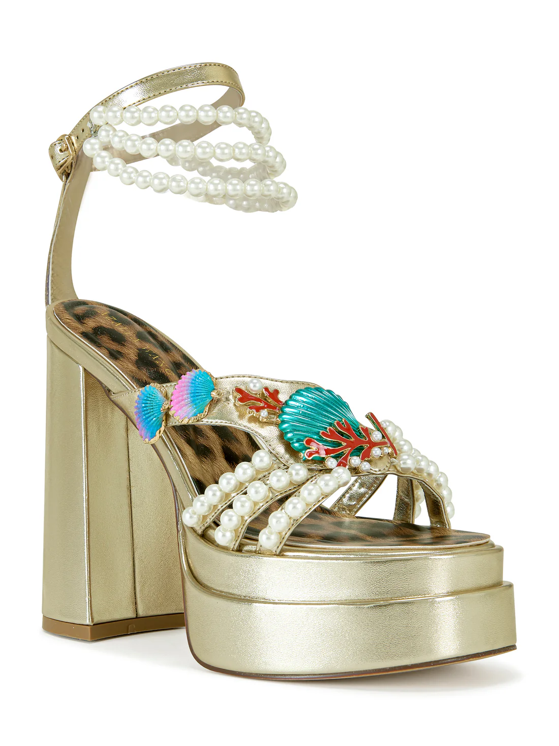 Golden Platform Sandals with Pearl
