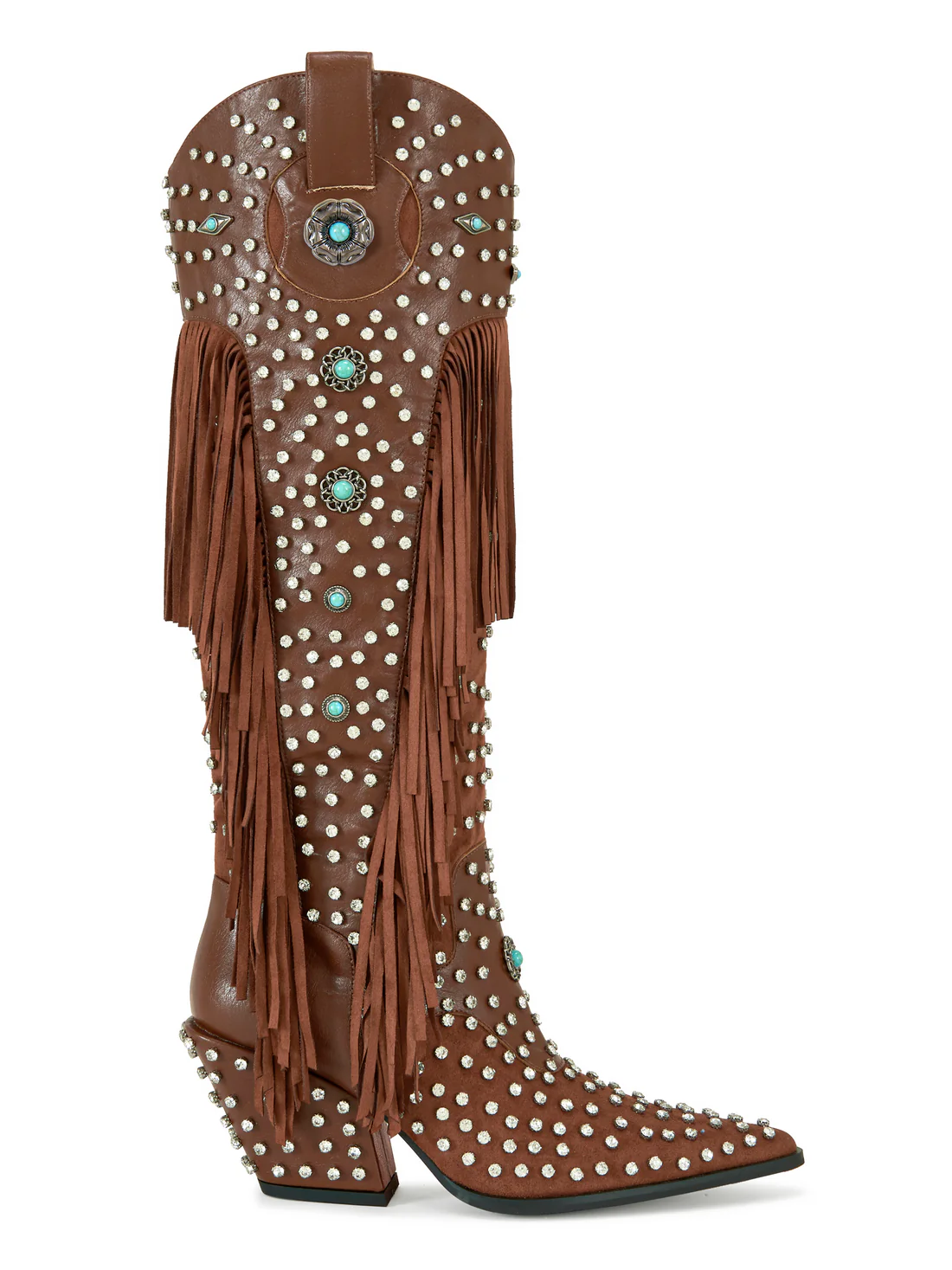 Brown Fringe Studded Cowboy Boots