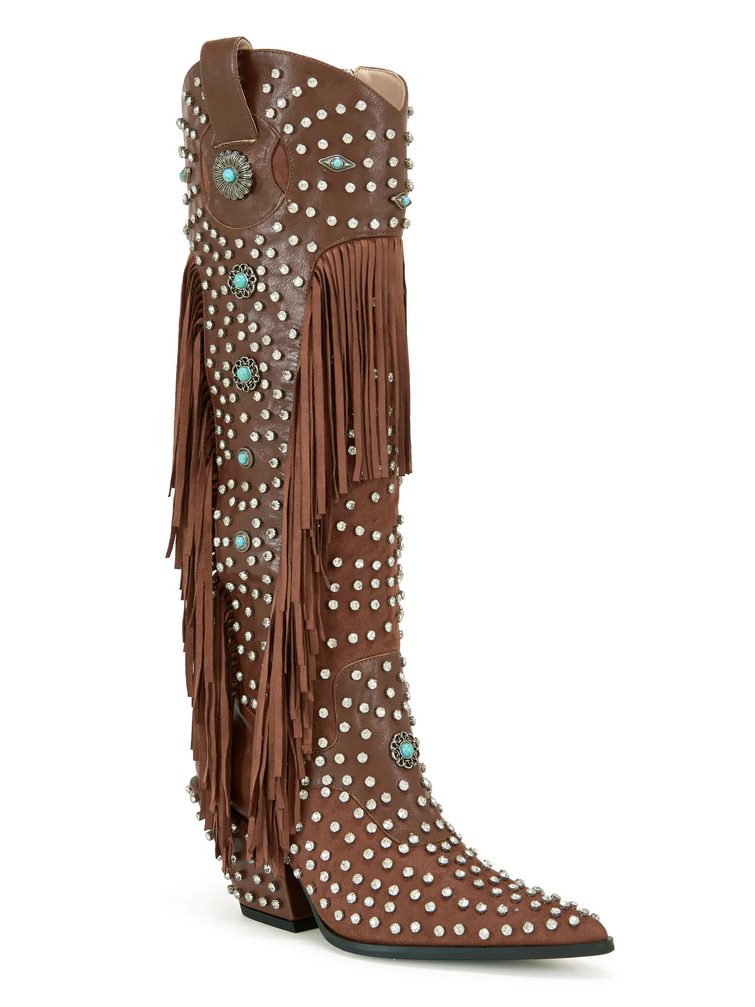 Brown Fringe Studded Cowboy Boots