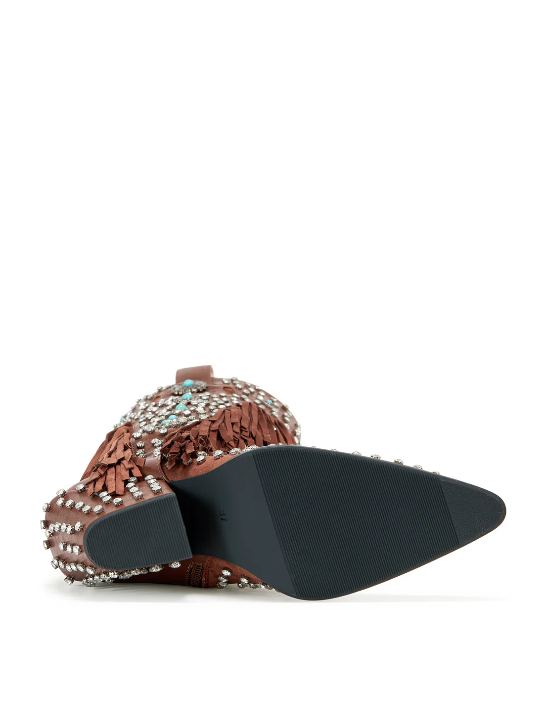 Brown Fringe Studded Cowboy Boots