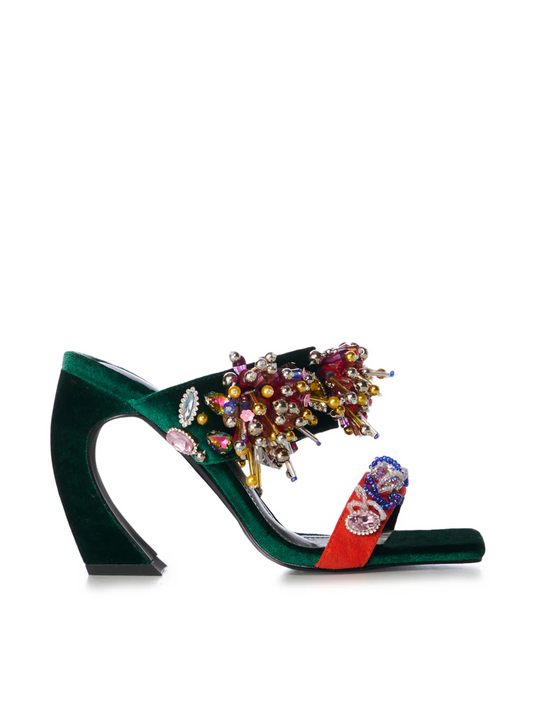 GREEN VELVET HEELED SANDAL
