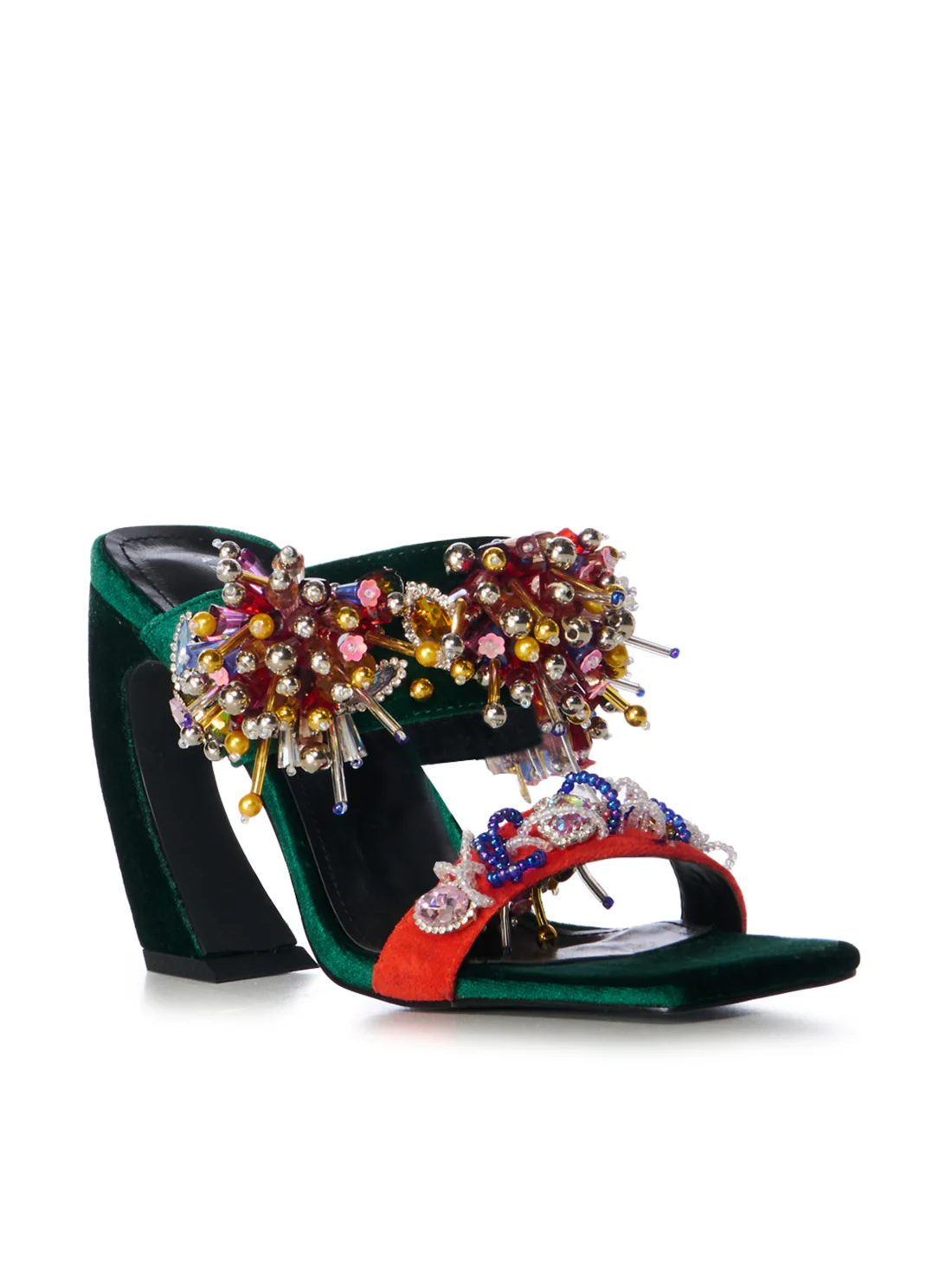 GREEN VELVET HEELED SANDAL